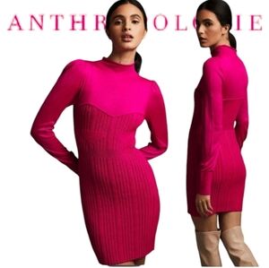 Anthropologie Turtleneck Sweater Dress Lightweight Rose Pullover Bodycon NWT SM